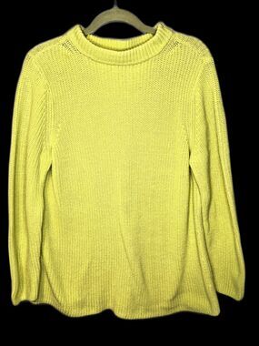 Talbots Chunky Shaker Knit Lime Green Sweater Mock Neck Classic Style Petite XLP